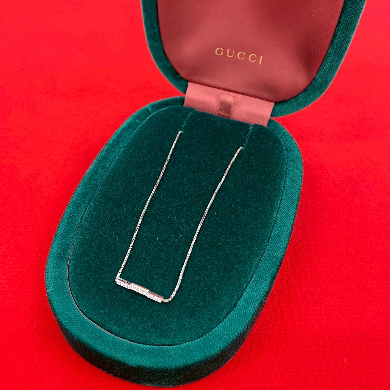 GUCCI グッチ リンク トゥ ラブ バー ペンダント K18 750WG ネックレス