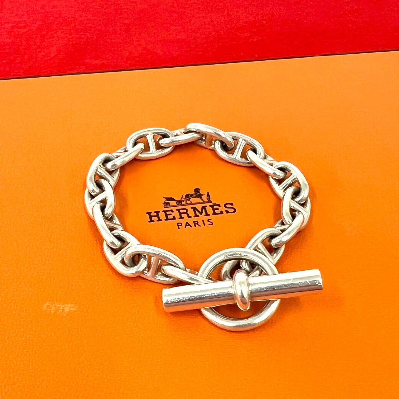 HERMES エルメス (Vintage) 筆記体ロゴ シェーヌダンクル MM 16コマ ブレスレット