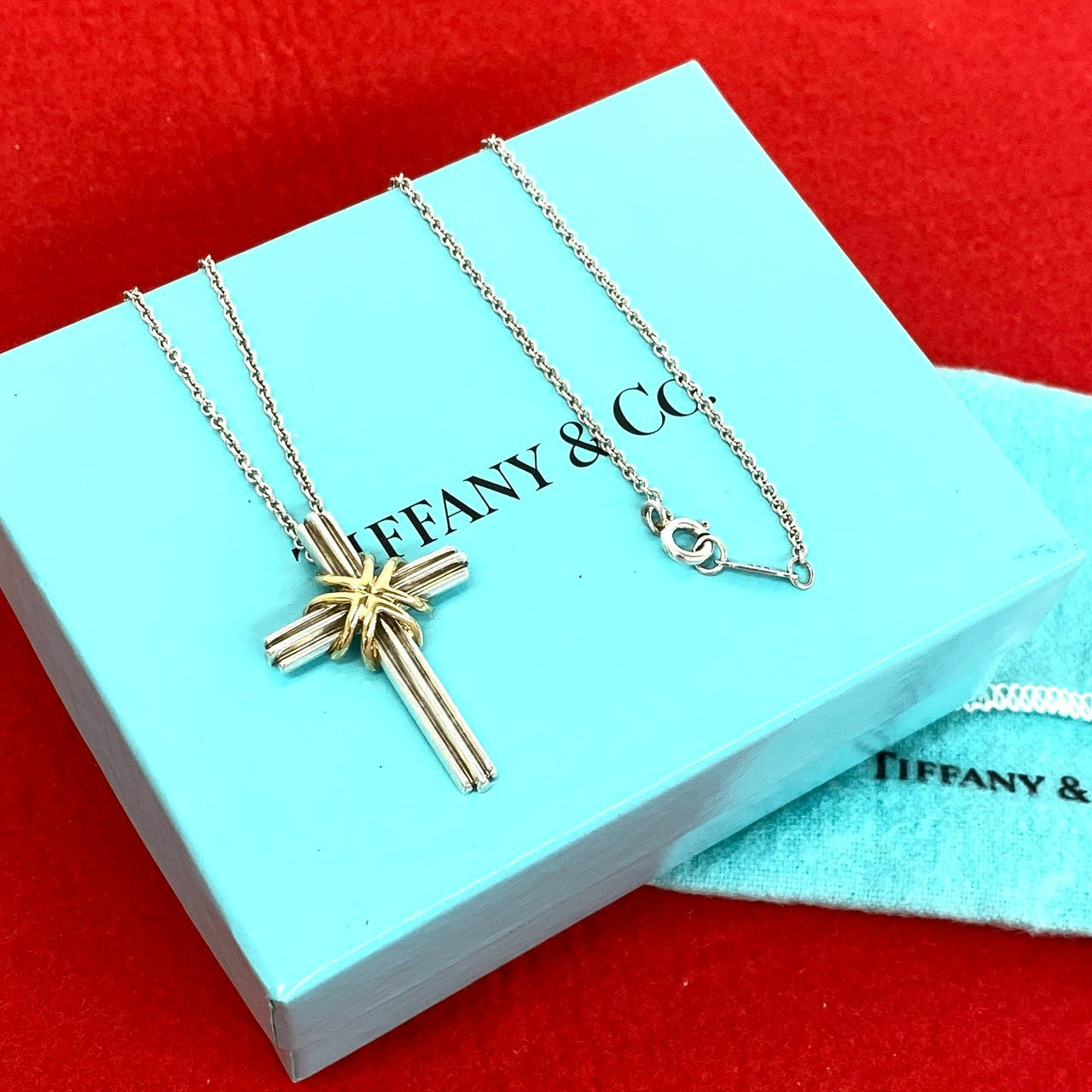 TIFFANY&Co. ティファニー (Vintage) シグネチャー クロス ネックレス 925 K18 750 YG