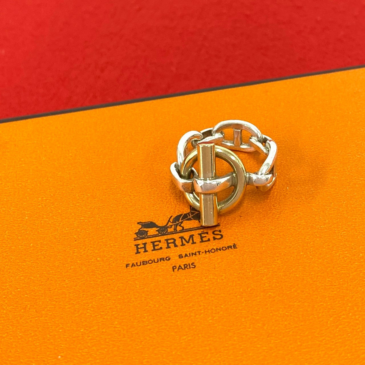 HERMES エルメス (Vintage) シェーヌダンクル コンビ リング 指輪 6号 表記サイズ #51 SV800 K18 750YG