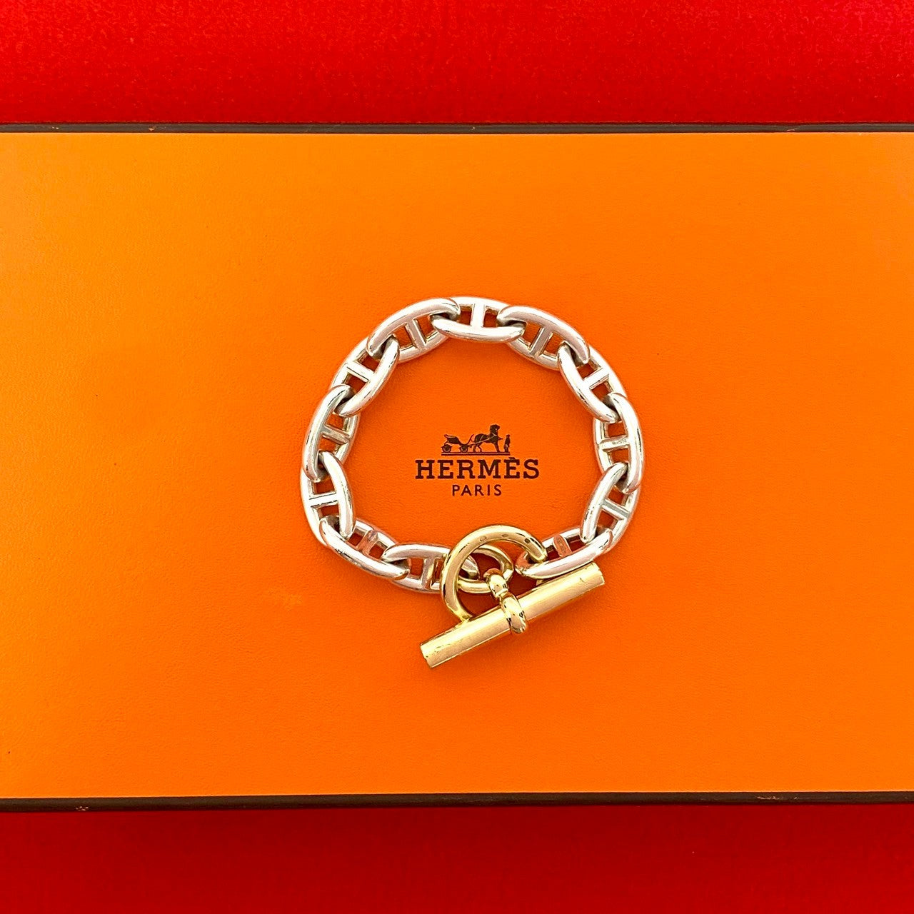 HERMES エルメス (Vintage) シェーヌダンクル パティーヌ GM 12コマ コンビ ブレスレット