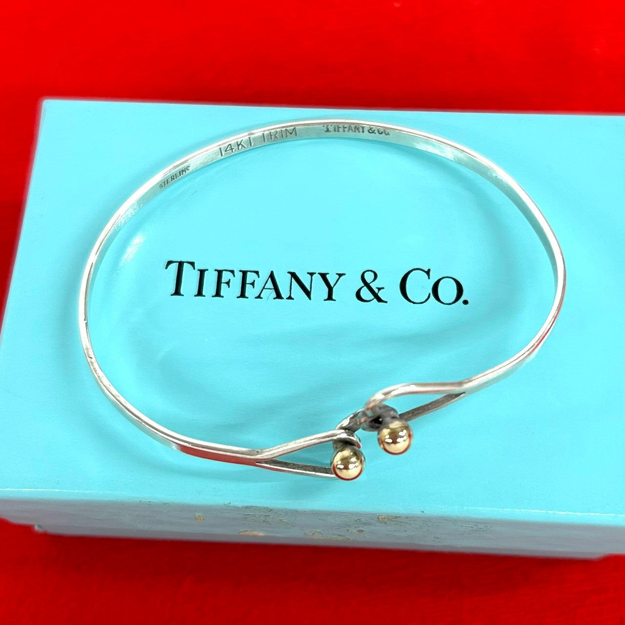 TIFFANY&Co. ティファニー (Vintage) フック&アイ ダブルハート バングル 925 K14 585YG