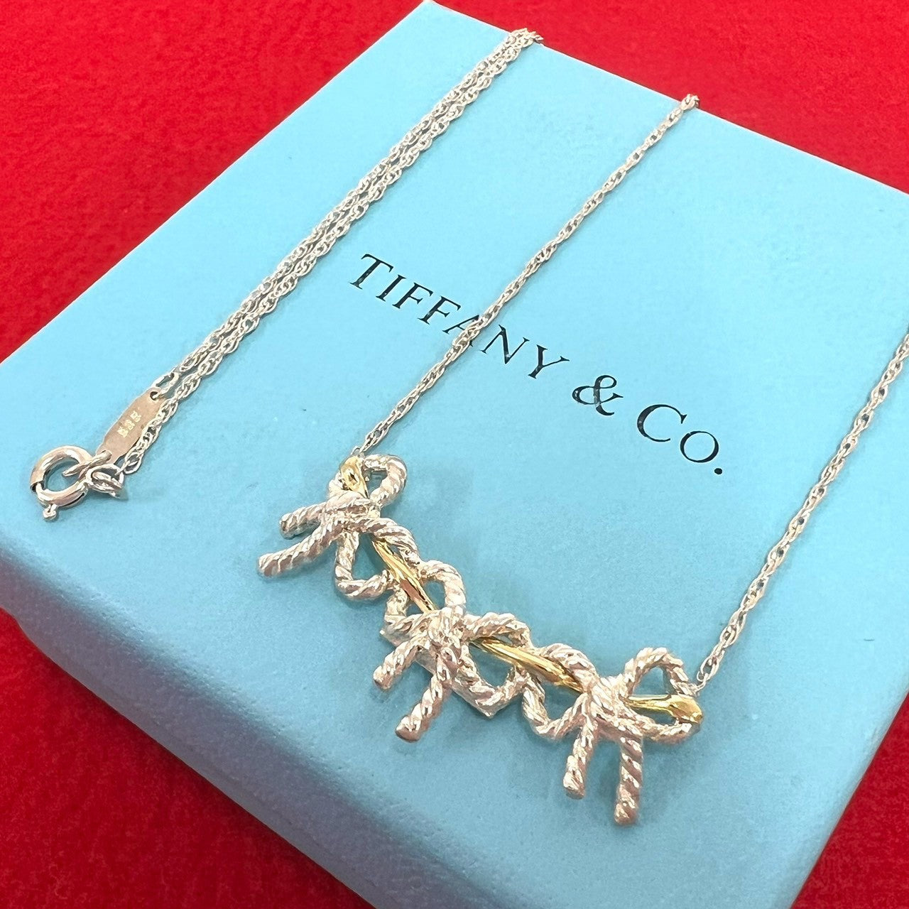 TIFFANY&Co. ティファニー (Vintage) トリプル リボン ネックレス 925 K18 750YG